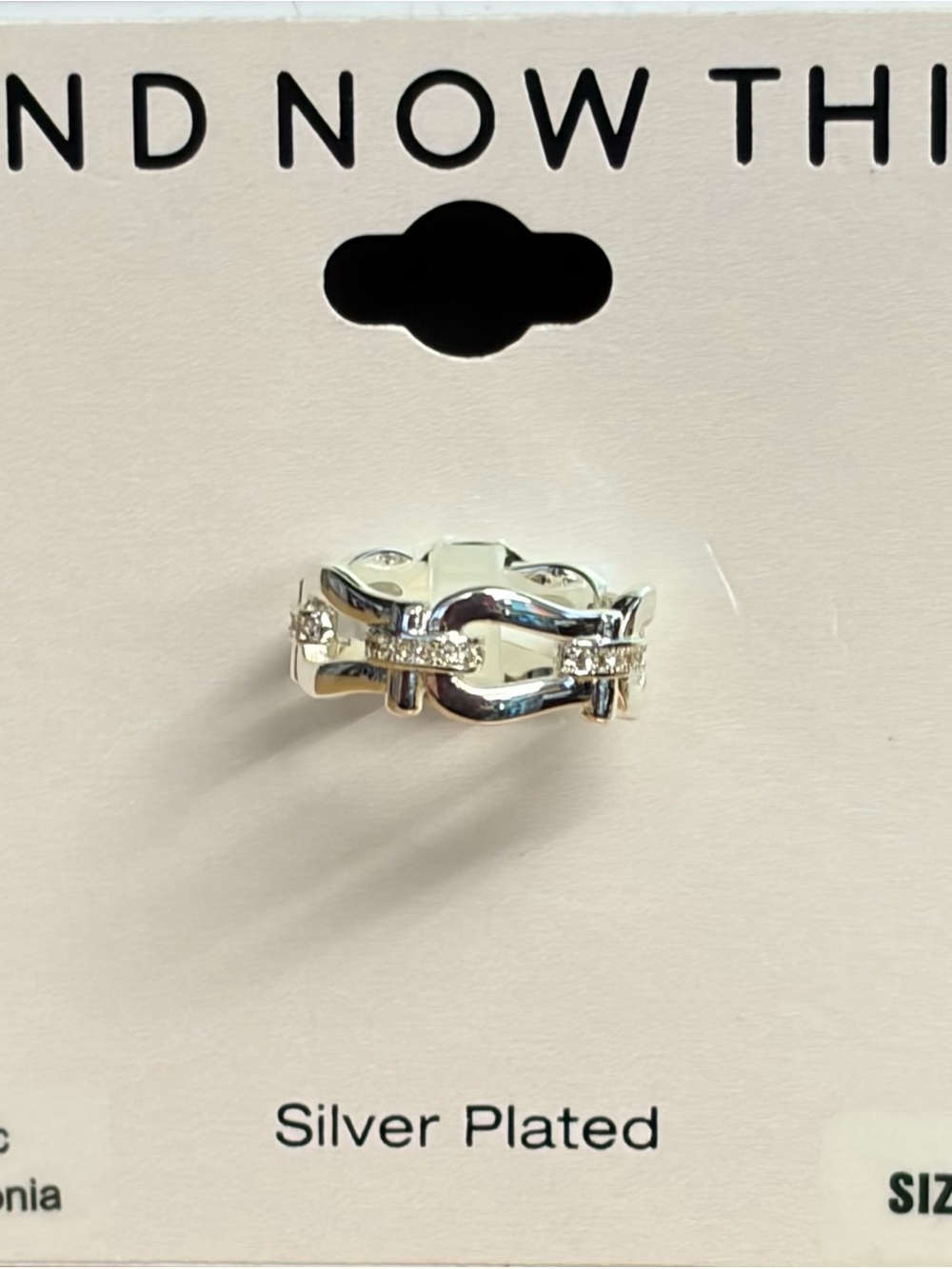 And Now This Silver-Plated Horse Bit Link Ring Cubic Zirconia Accents Sz 7 NWT